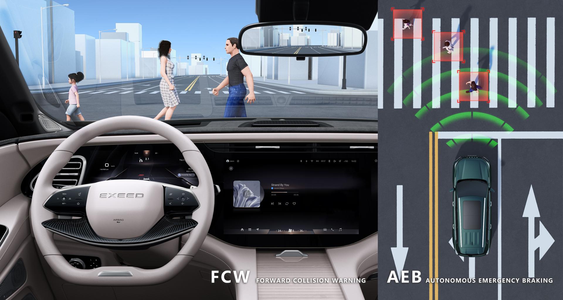 Exeed VX interior image with break assist system BAS
