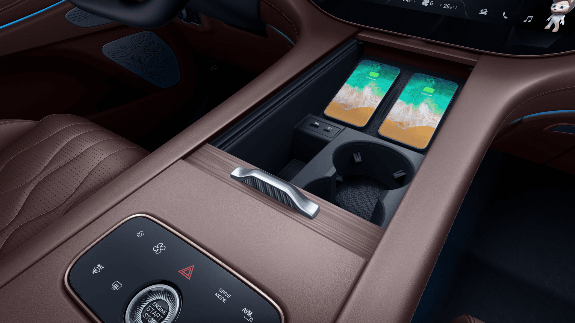 Exeed VX interior image showing wireless charge system