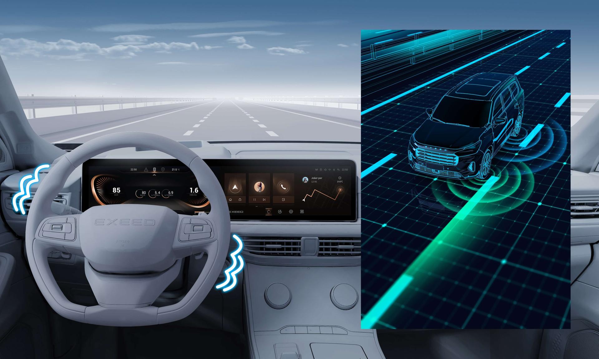 Exeed TXL interior photo showing lane keeping assist system