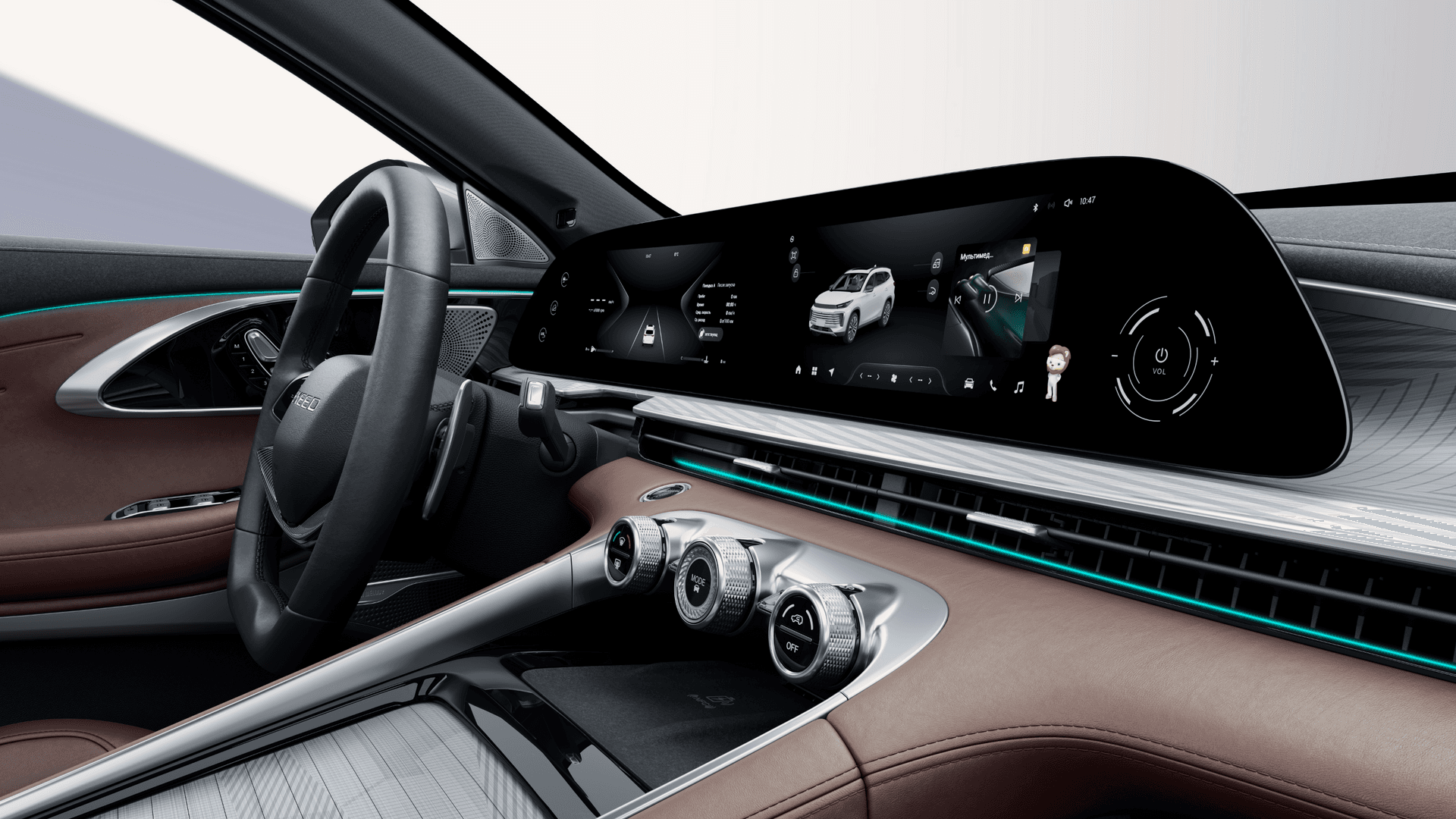 صورة من الداخل لسيارة Exceed TXL مع شاشة لمس مزدوجة 12.3 انش